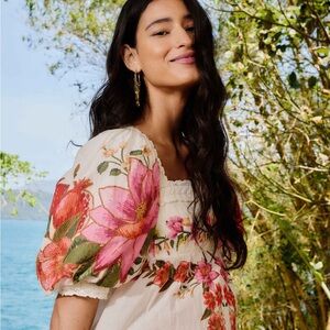 FARM Rio Cream Blouse with Pink Floral Design